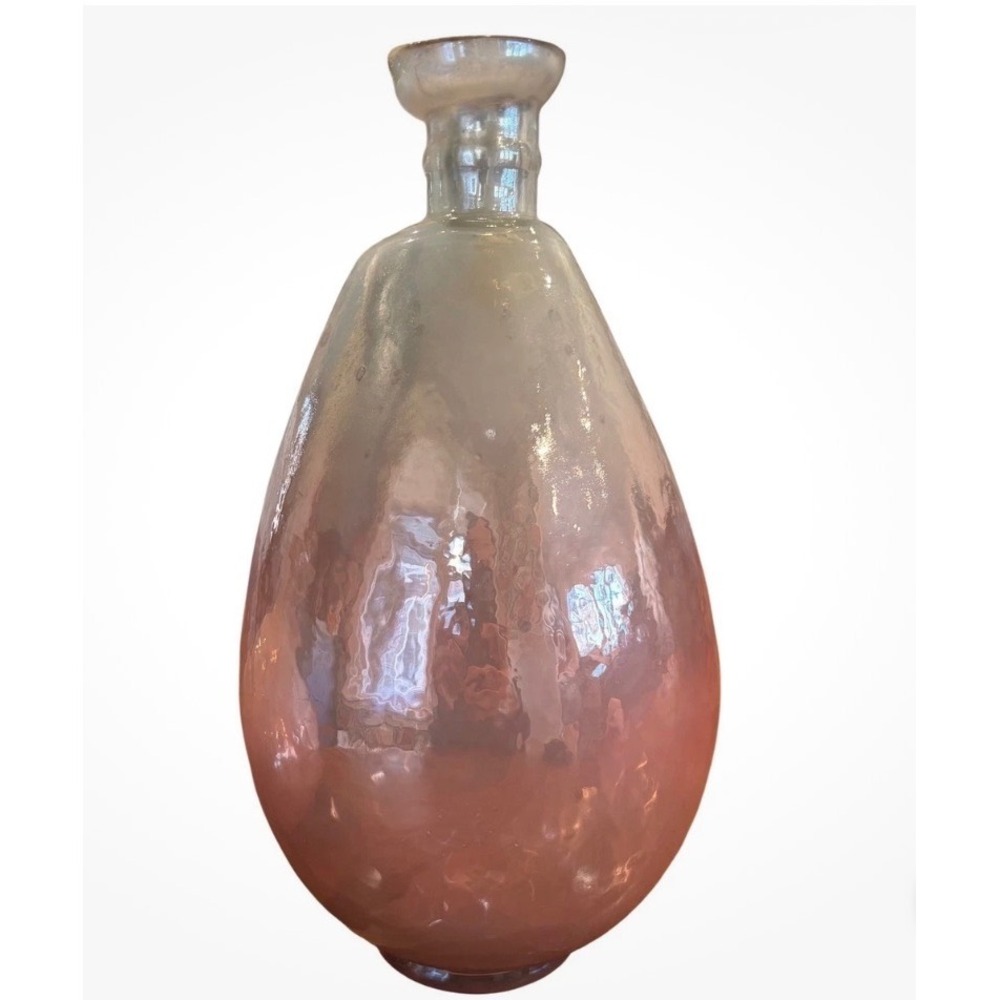 John Richard Iridescent Pink Ombre Hand Blown Glass Teardrop Vase 11 Inch